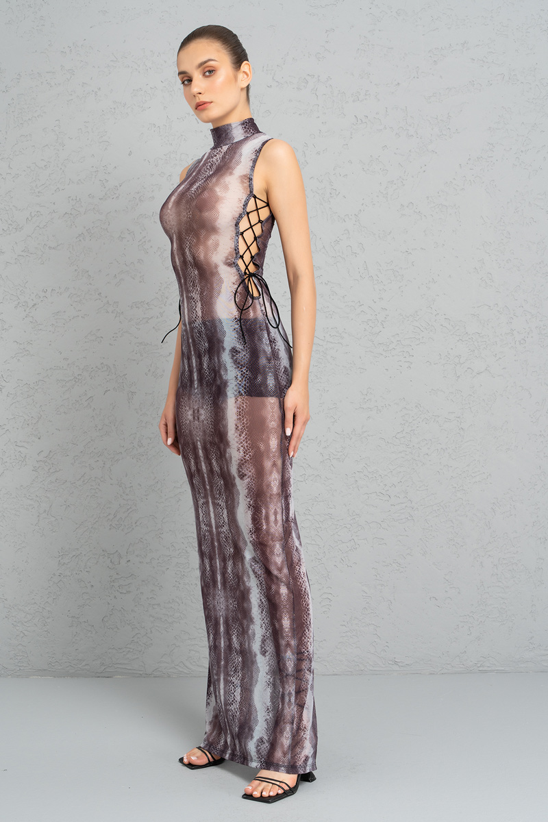 GRAY - COMBO Leopard Mesh Maxi Dress