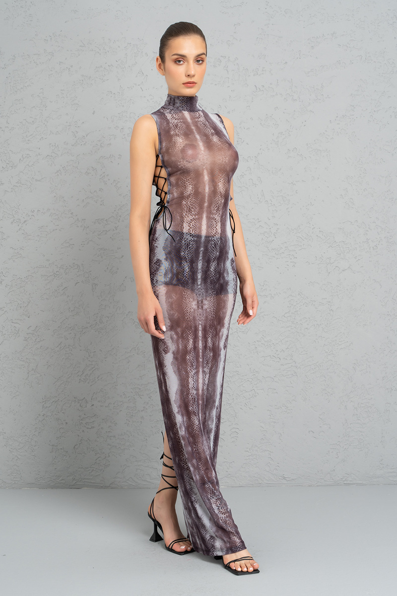 GRAY - COMBO Leopard Mesh Maxi Dress