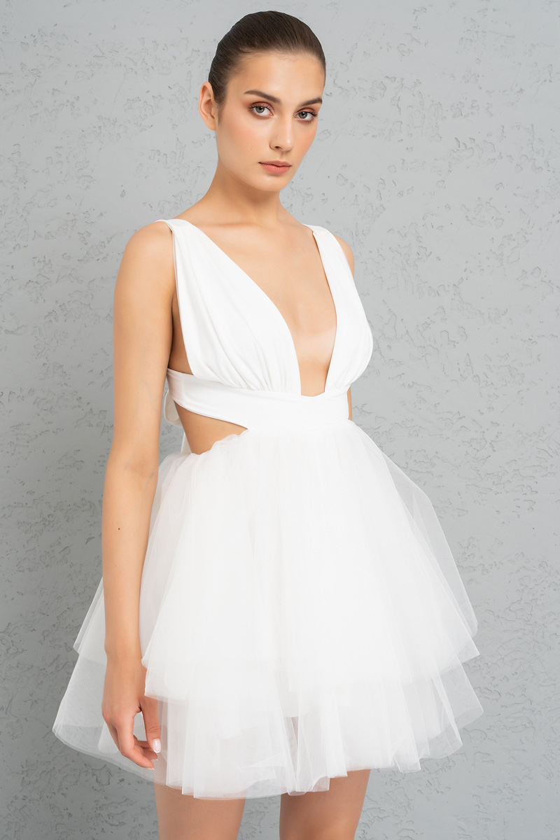 Wholesale Offwhite Backless Mini Tutu Dress