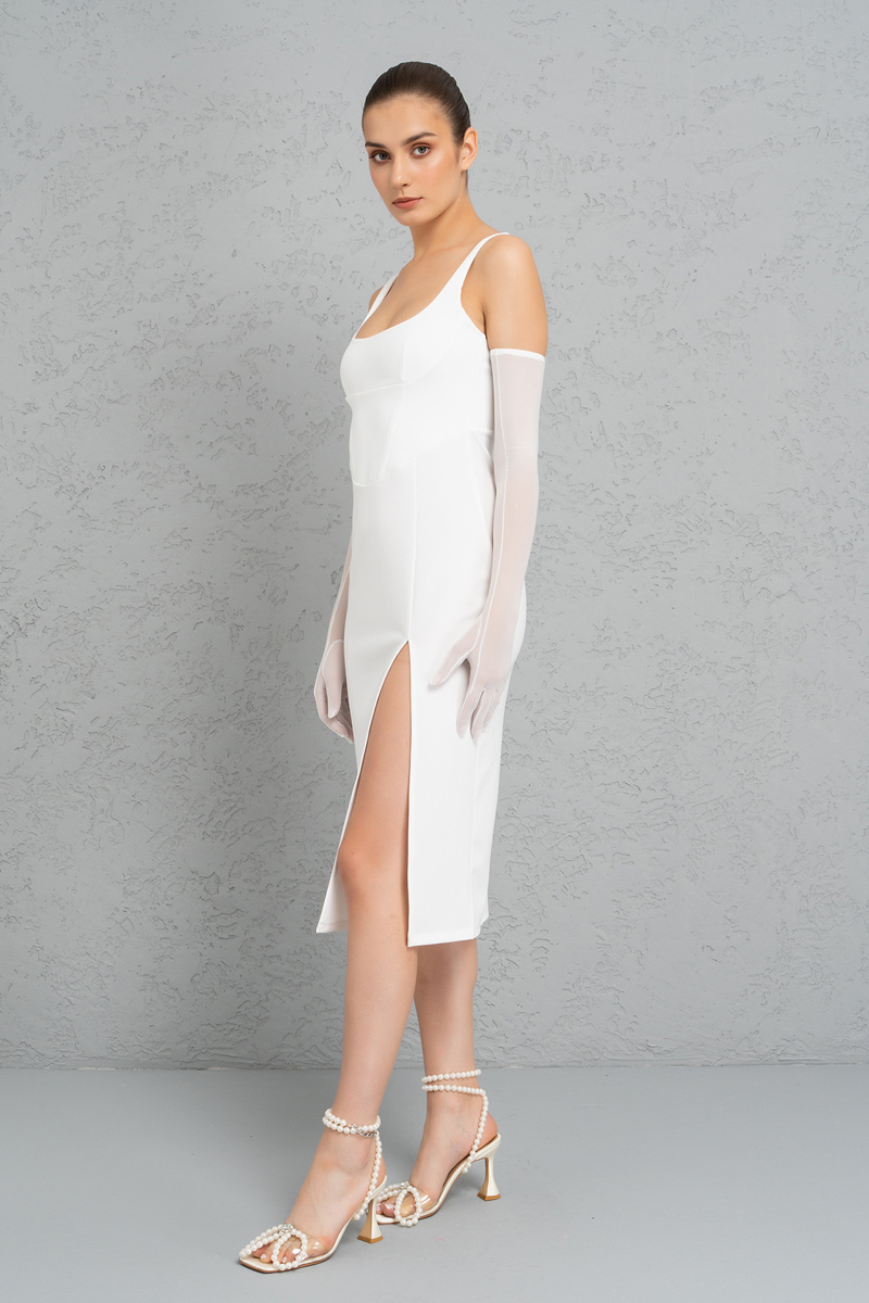 Offwhite Split-Leg Dress with Gloves