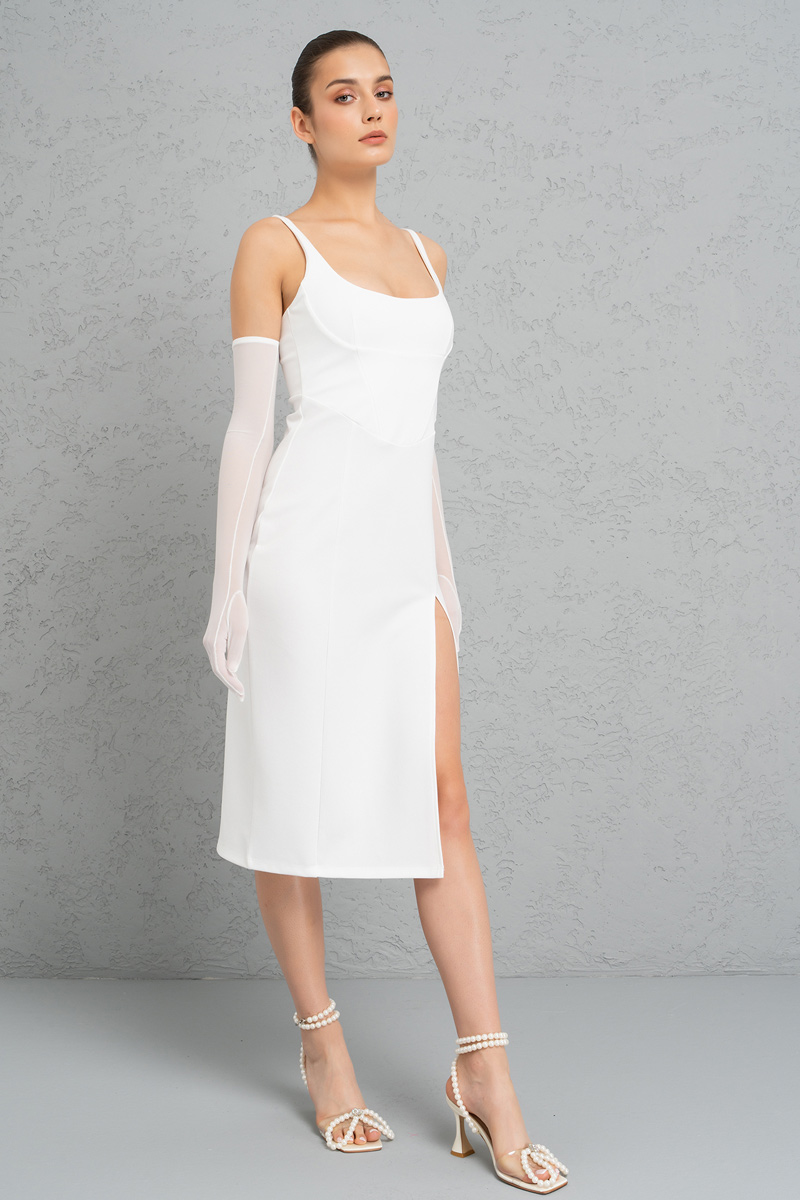 Offwhite Split-Leg Dress with Gloves