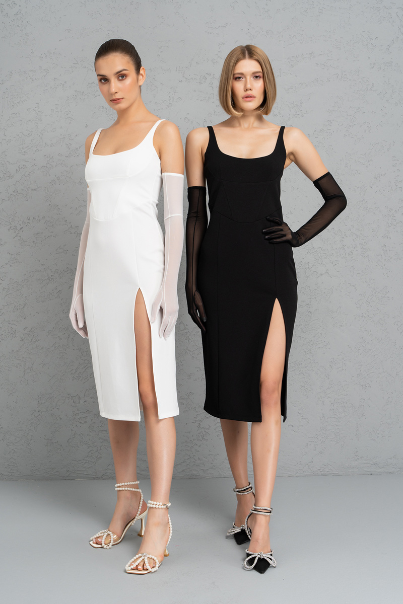 Offwhite Split-Leg Dress with Gloves