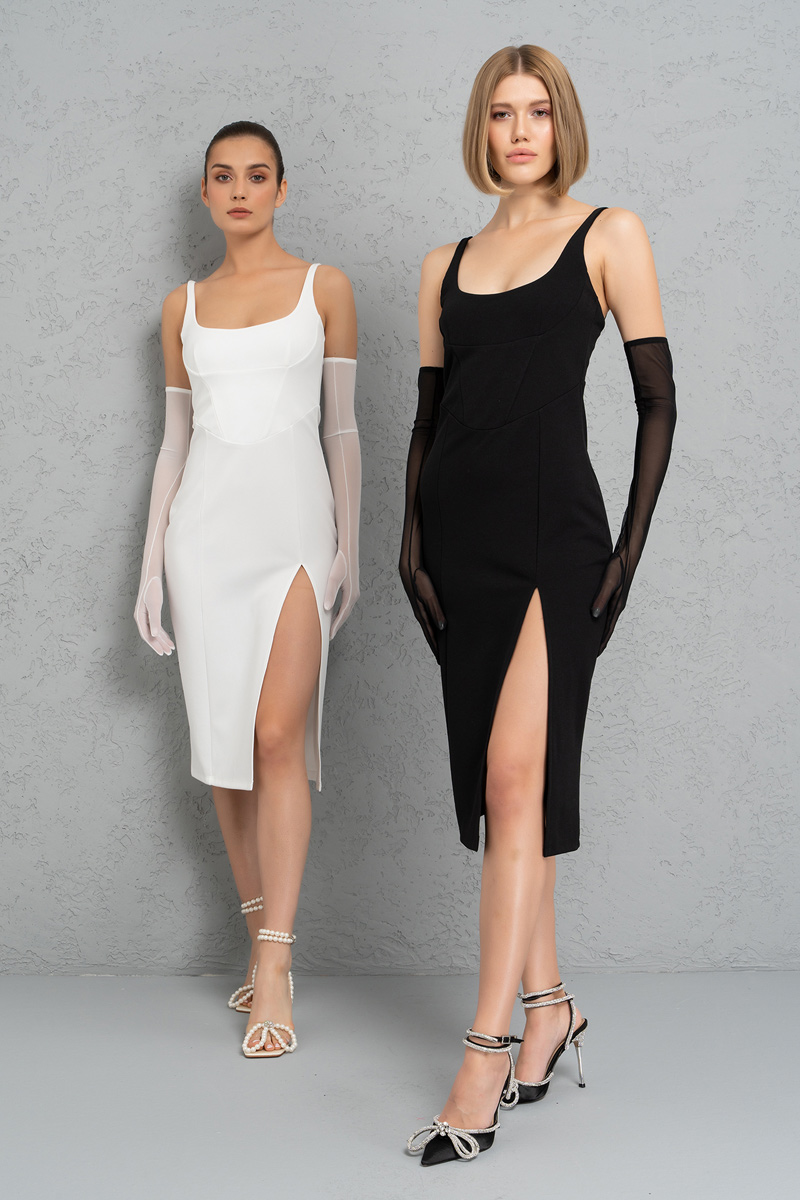 Offwhite Split-Leg Dress with Gloves