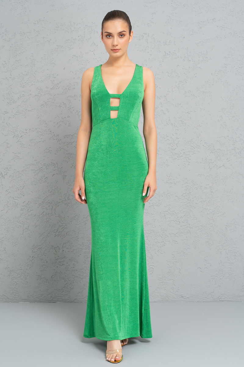 Wholesale Kelly Green Plunging Sleeveless Maxi Dress