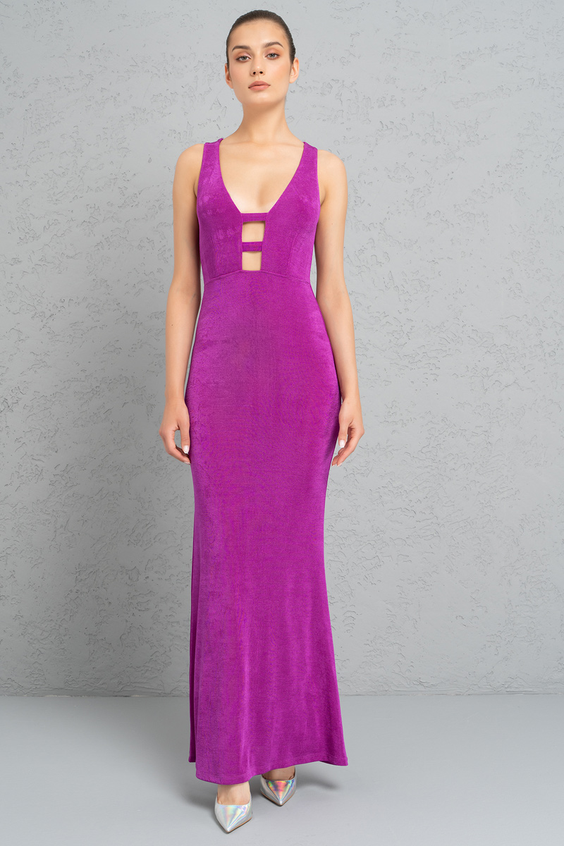 Wholesale Magenta Plunging Sleeveless Maxi Dress