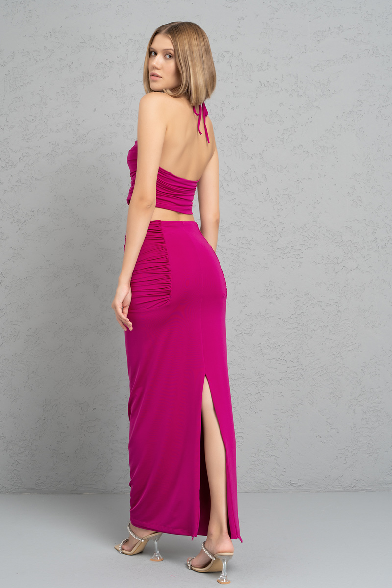 Violet Shirred Halter Crop Top & Skirt Set