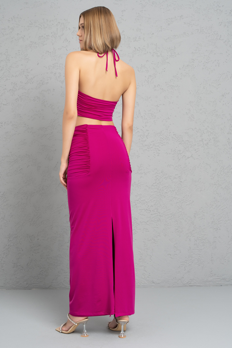 Wholesale Violet Shirred Halter Crop Top & Skirt Set