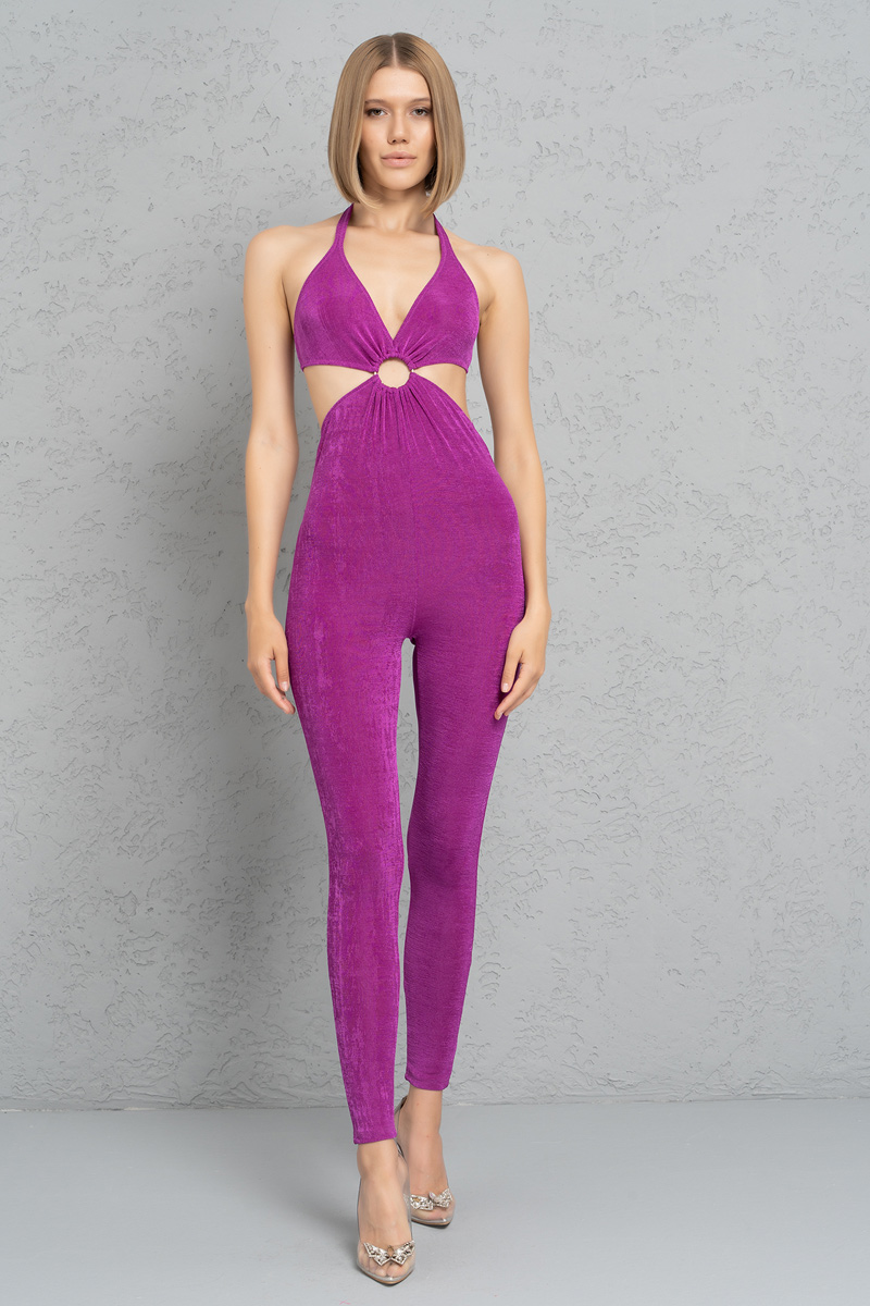 Magenta Halter Cut Out Catsuit