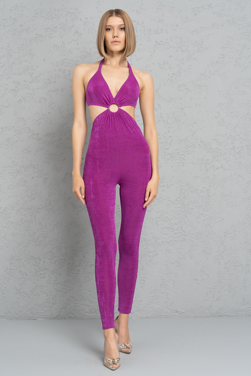 Magenta Halter Cut Out Catsuit