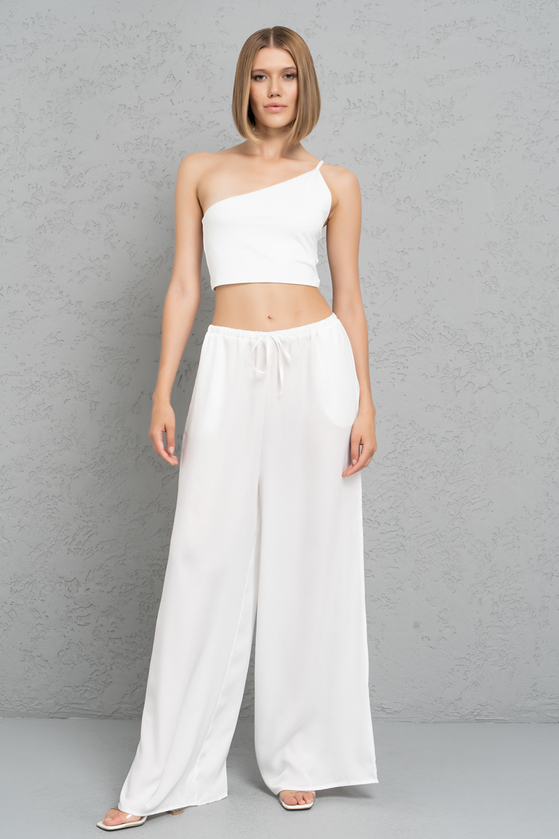 Wholesale Offwhite Loose-Fit Satin Pants