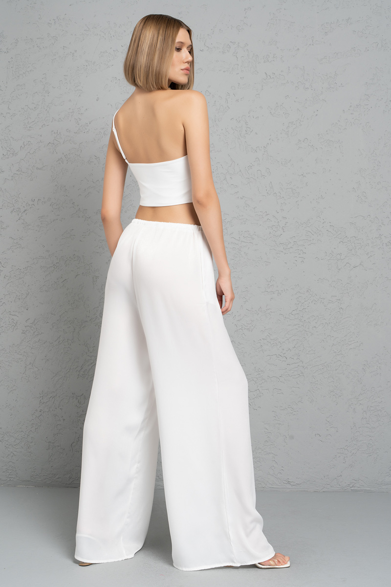 Wholesale Offwhite Loose-Fit Satin Pants