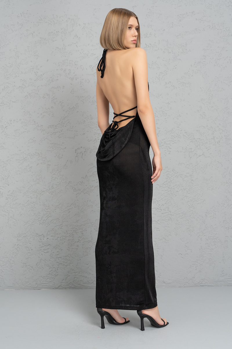Black Self-Tie Neck and Back Maxi Dress
