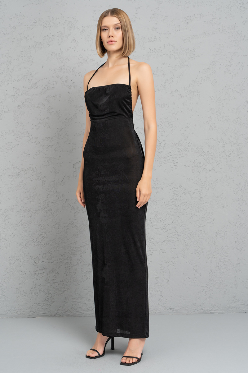 Black Self-Tie Neck and Back Maxi Dress