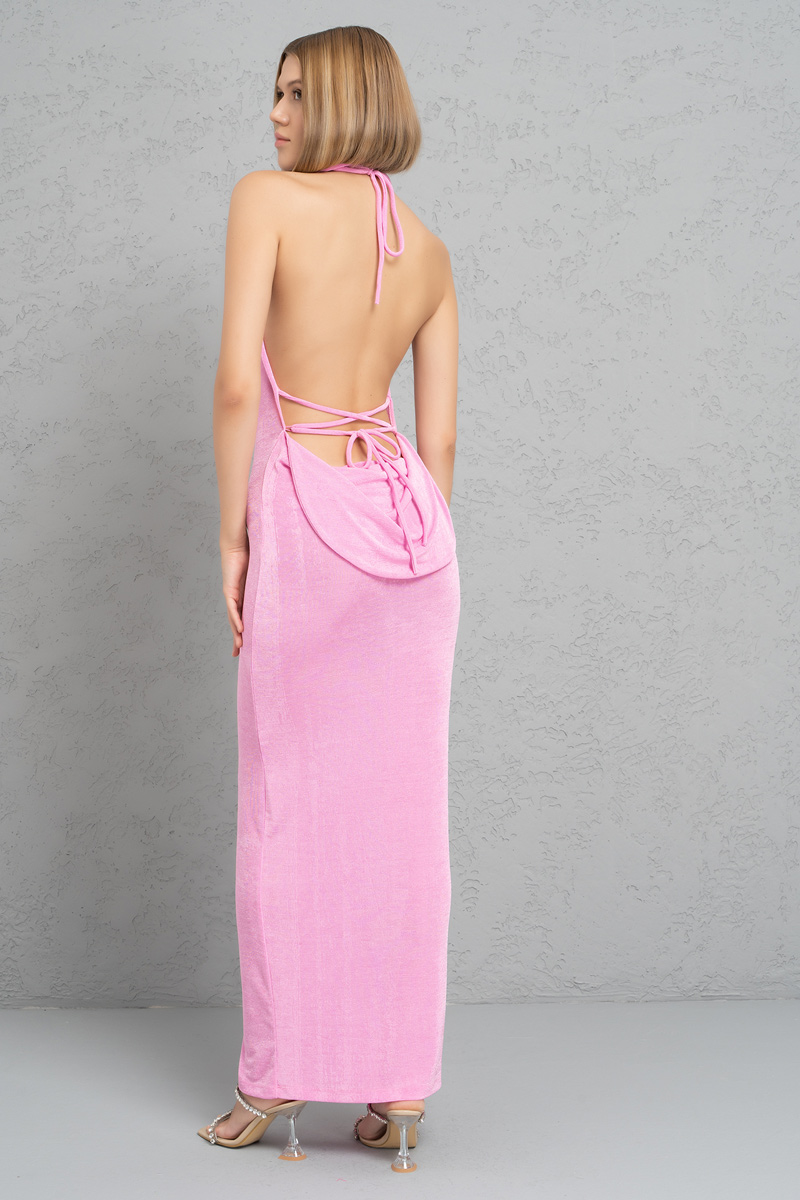 Wholesale TAFFY PİNK Self-Tie Neck and Back Maxi Dress