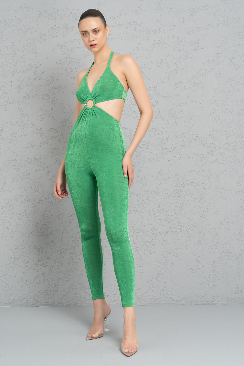 Kelly Green Halter Cut Out Catsuit