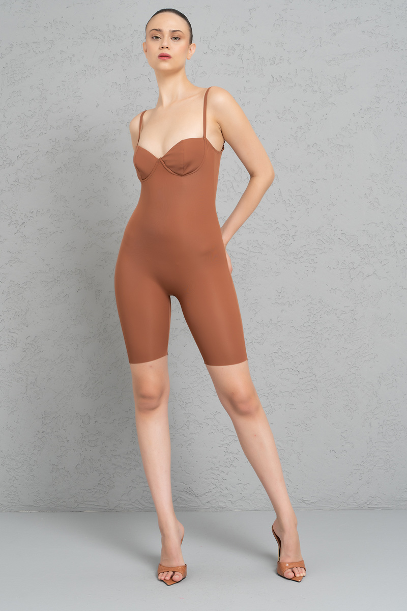 Tobacco Padded Cami Biker Catsuit