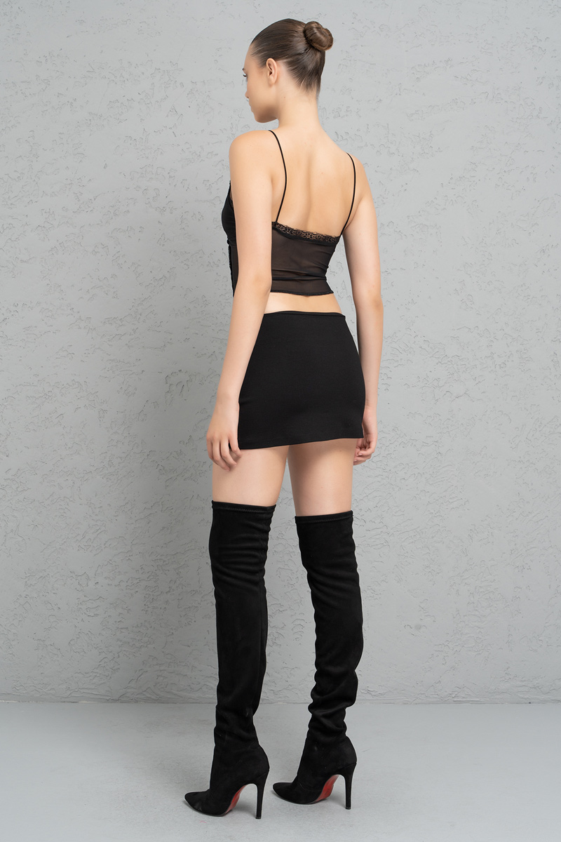 оптовая черный Slit Mini Skirt
