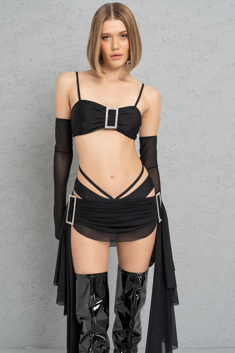 Wholesale Black Crop Cami & Skirt with Gloves