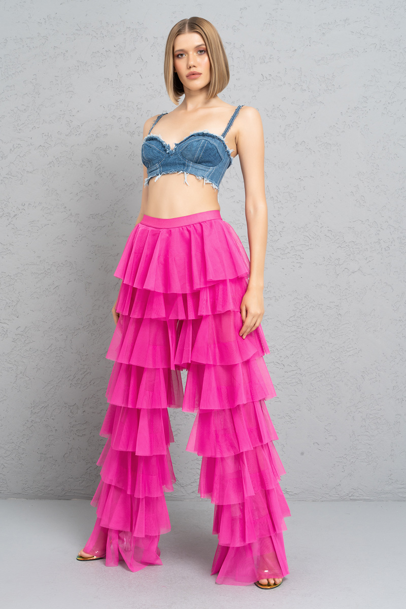 Tiered Tulle Pants in New Fuschia