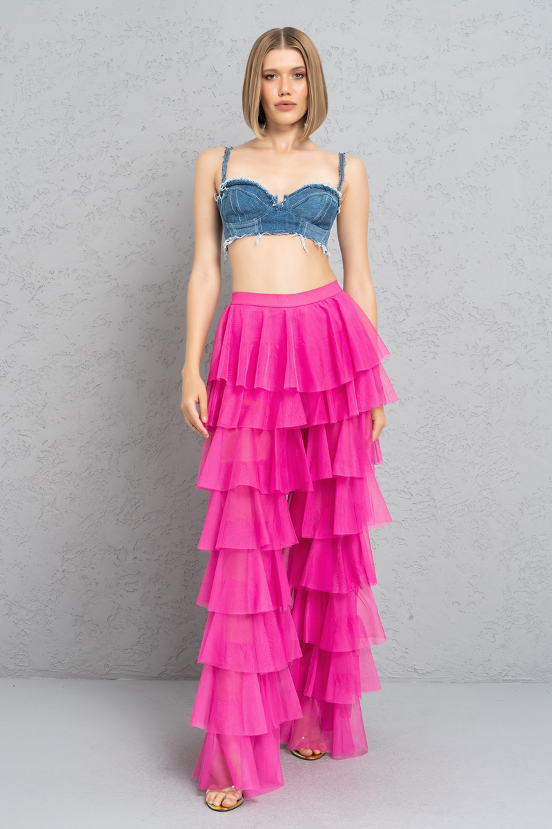 Tiered Tulle Pants in New Fuschia