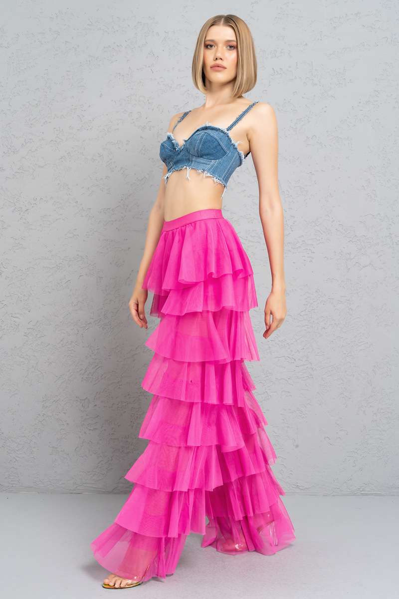 Tiered Tulle Pants in New Fuschia