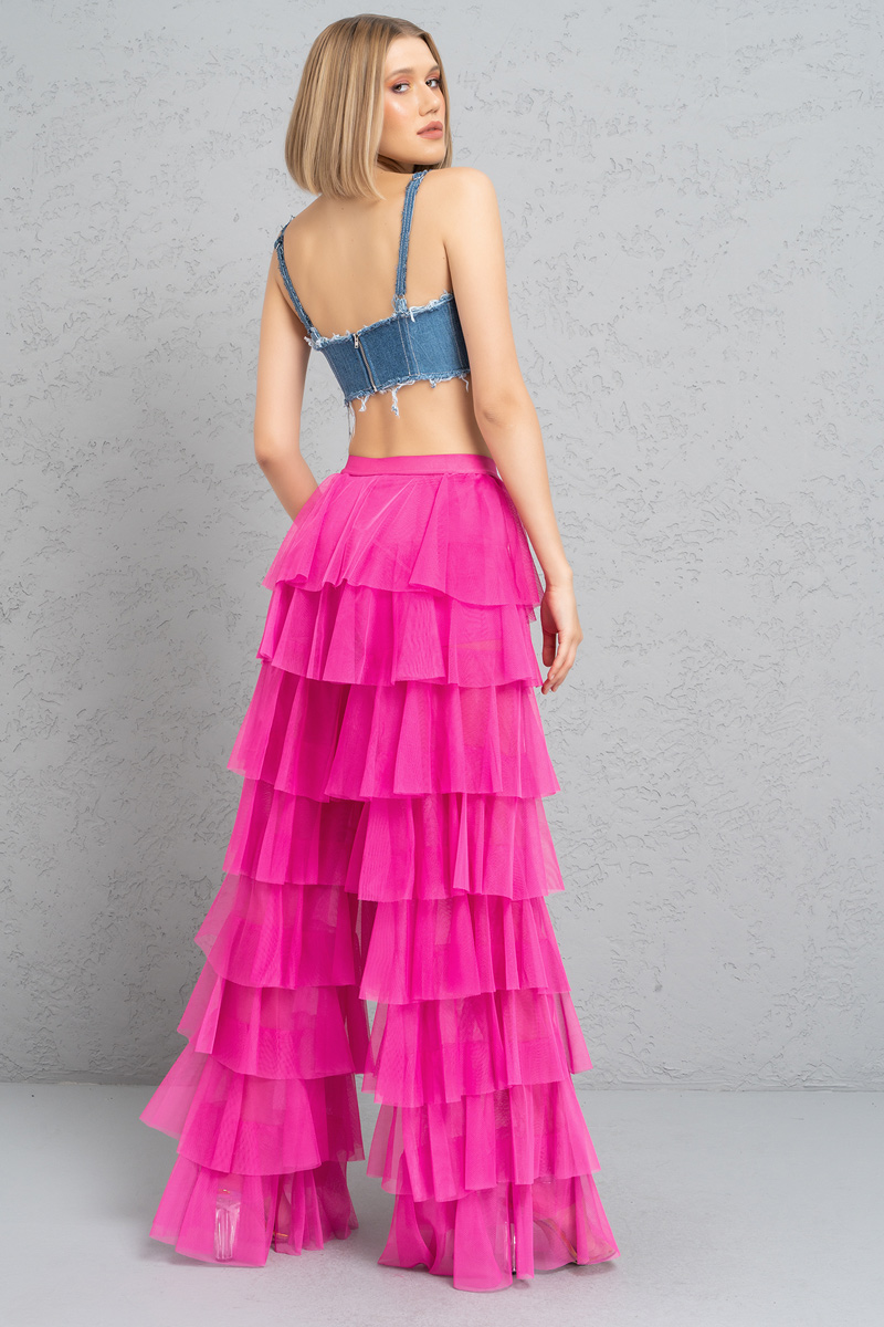 Tiered Tulle Pants in New Fuschia