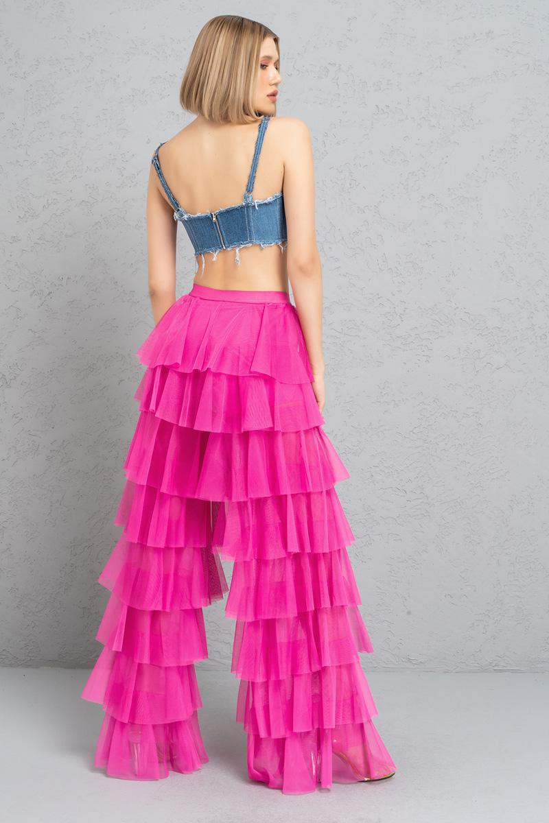 Tiered Tulle Pants in New Fuschia