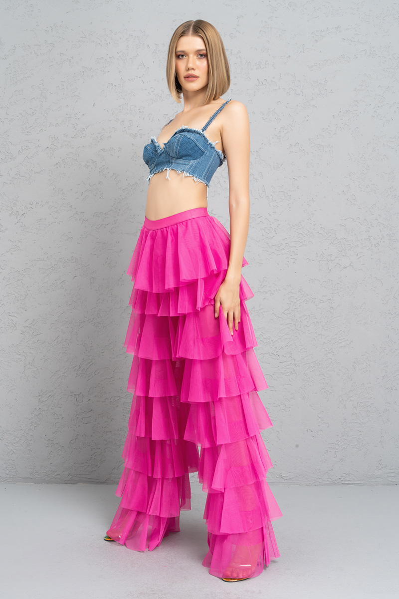 Tiered Tulle Pants in New Fuschia