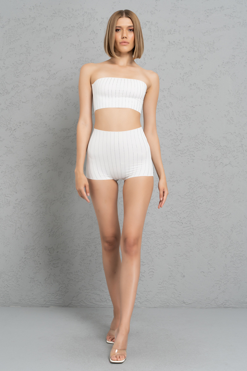 Wholesale Offwhite Embellished High-Waist Shorts