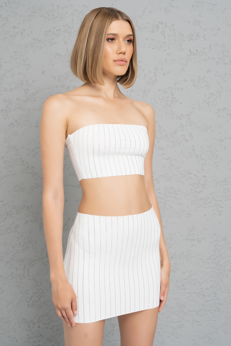 Wholesale Offwhite Embellished Mini Skirt