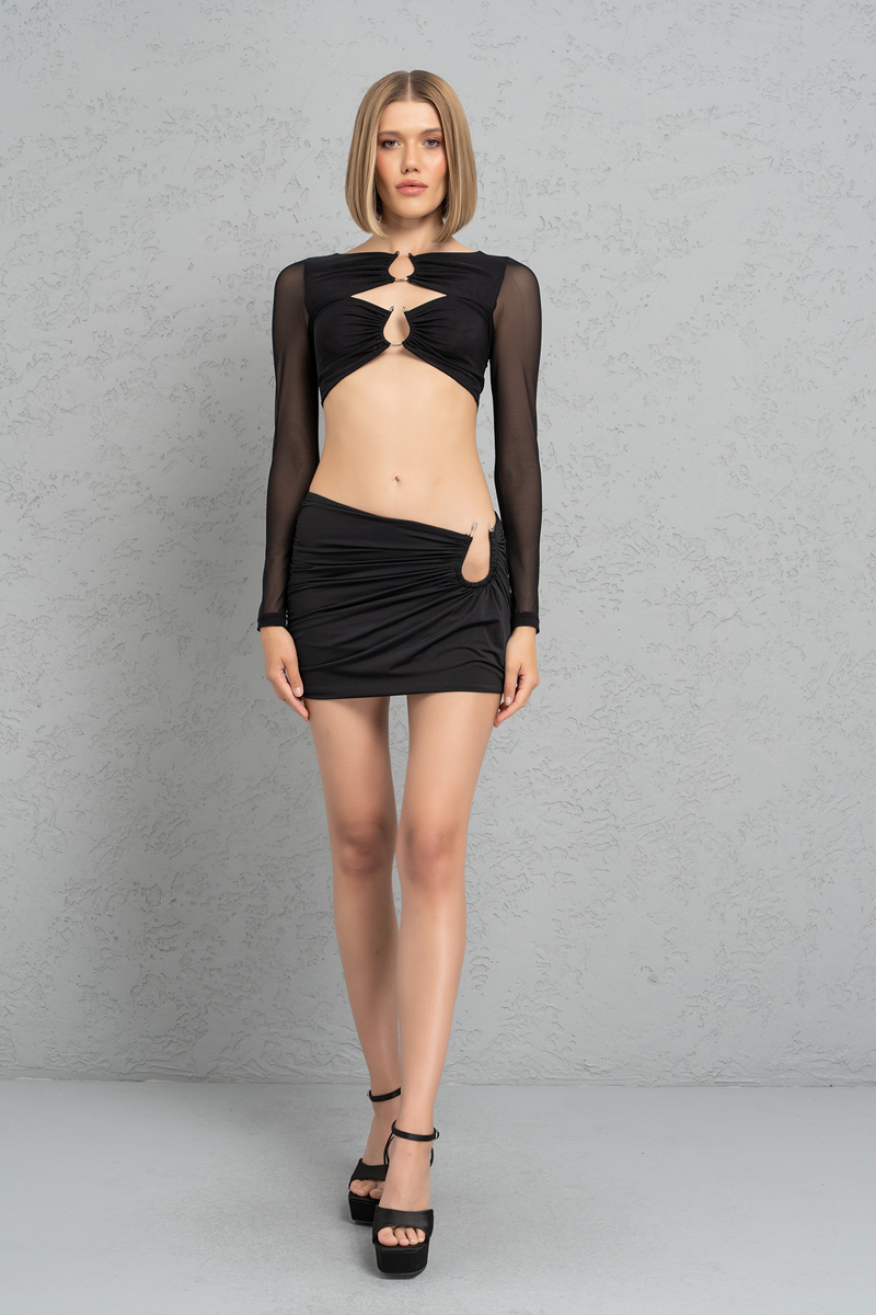 Wholesale Black Shirred Mini Skirt