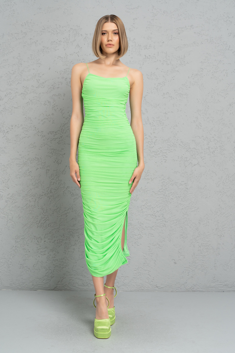 Wholesale SPRİNG GREEN Ruched Cami Dress