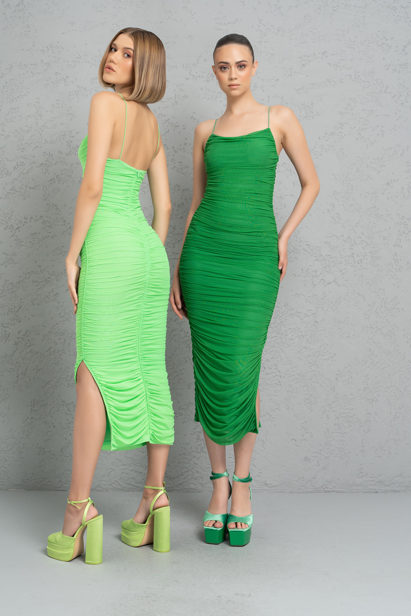 Wholesale SPRİNG GREEN Ruched Cami Dress