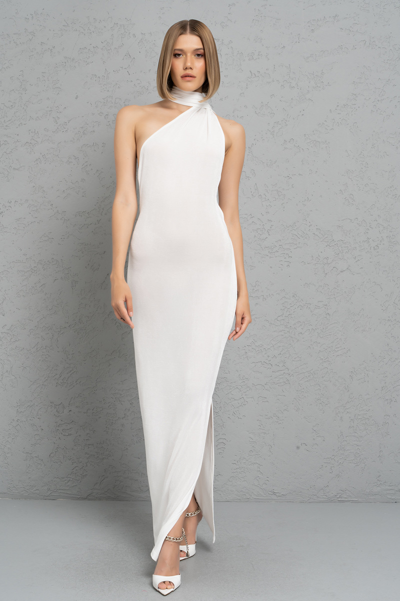 Wholesale Offwhite Backless Halter Maxi Dress