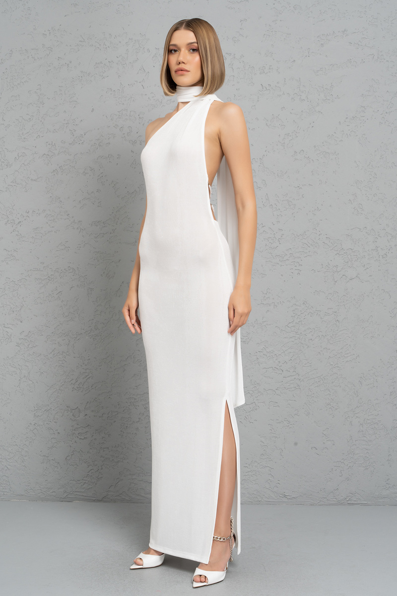 Offwhite Backless Halter Maxi Dress