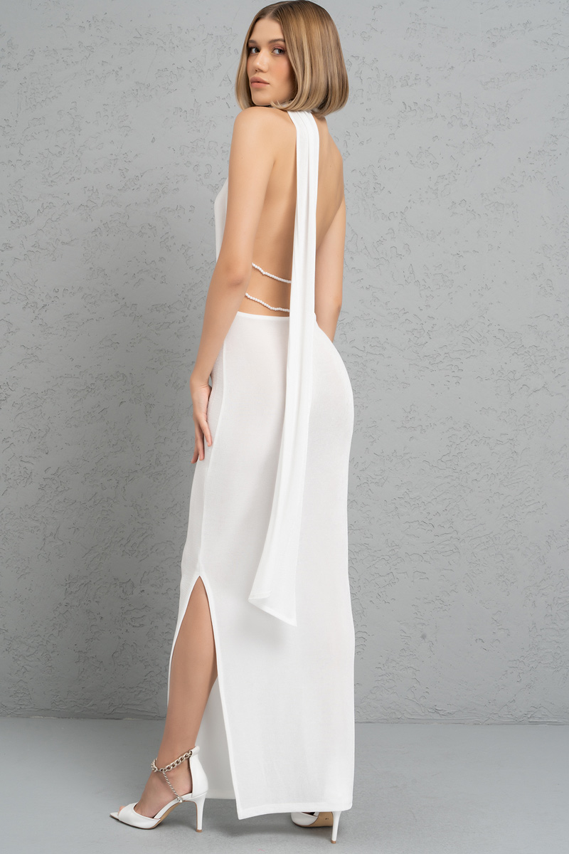 Offwhite Backless Halter Maxi Dress