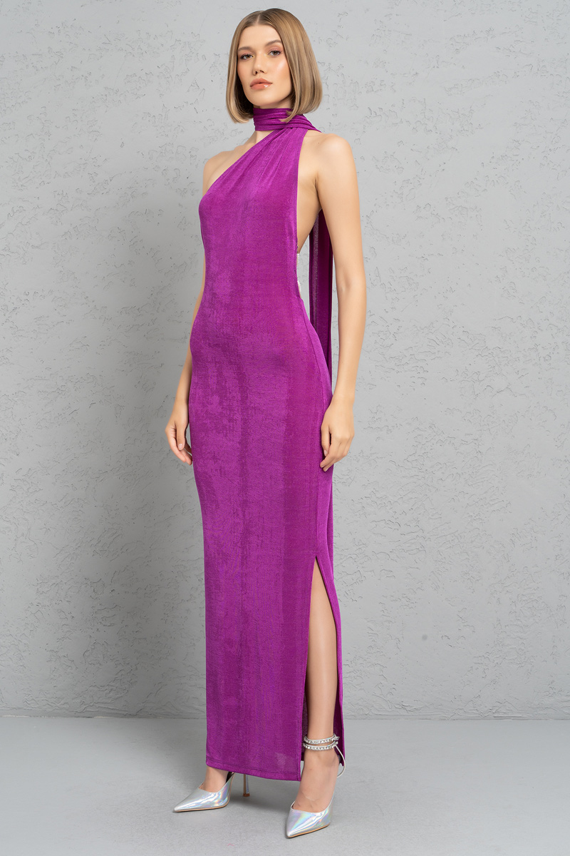 Magenta Backless Halter Maxi Dress