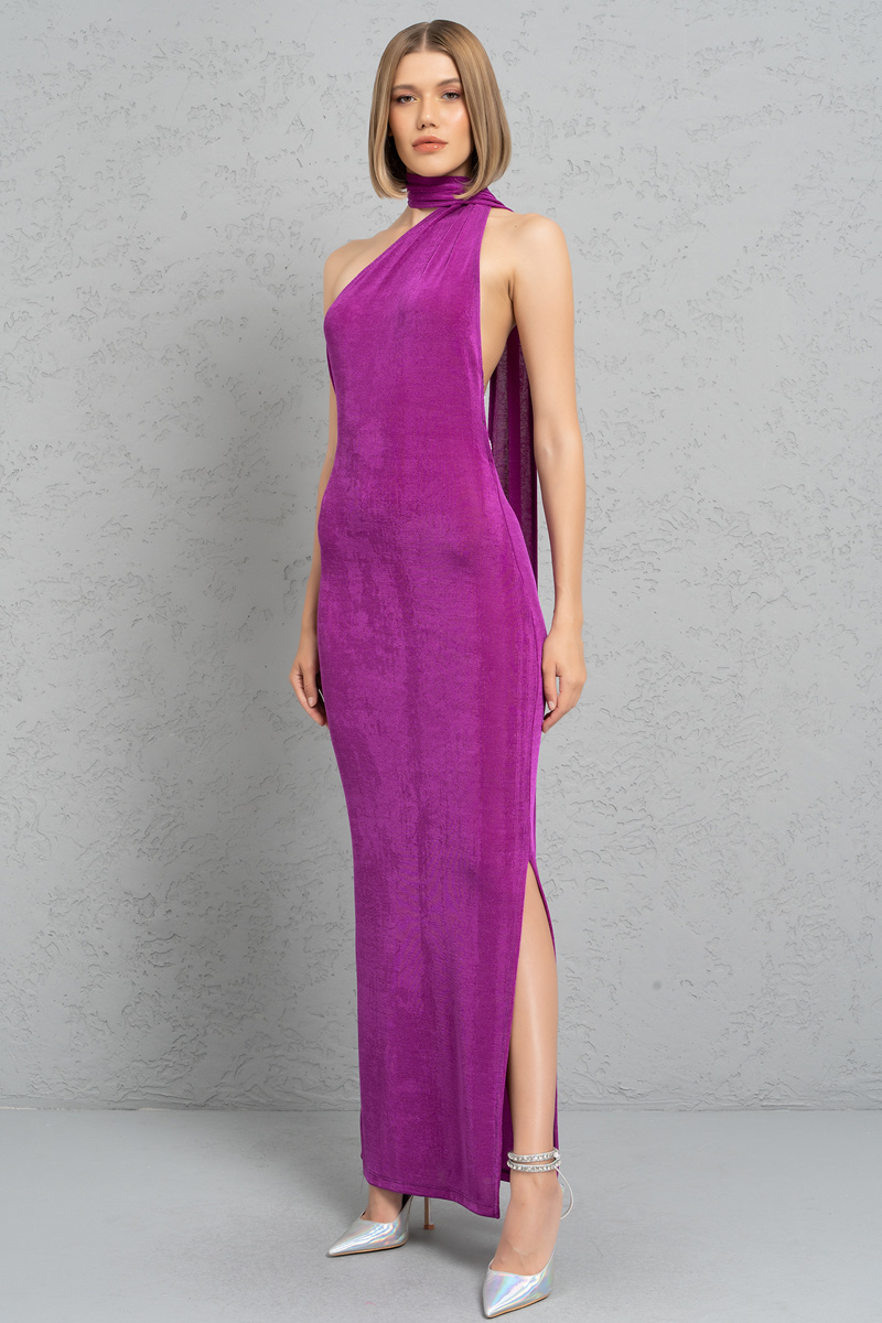 Magenta Backless Halter Maxi Dress