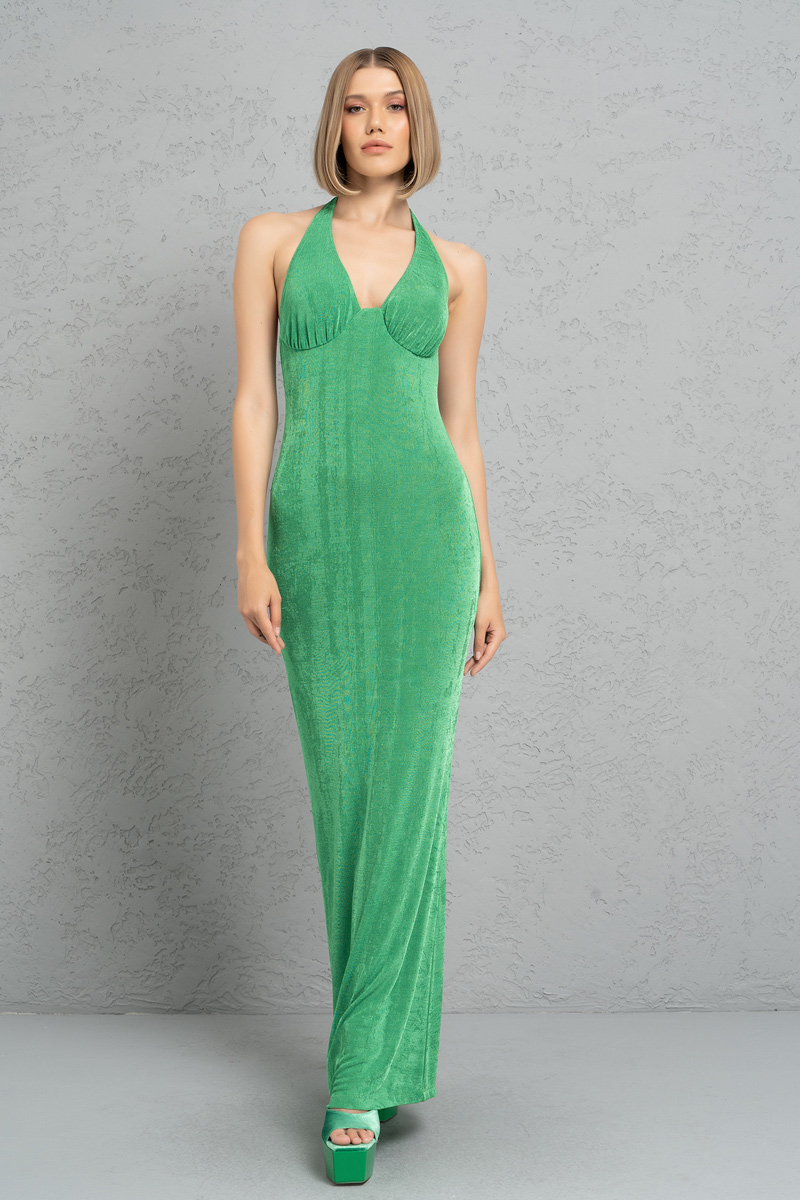 Wholesale Kelly Green Plunging Maxi Dress