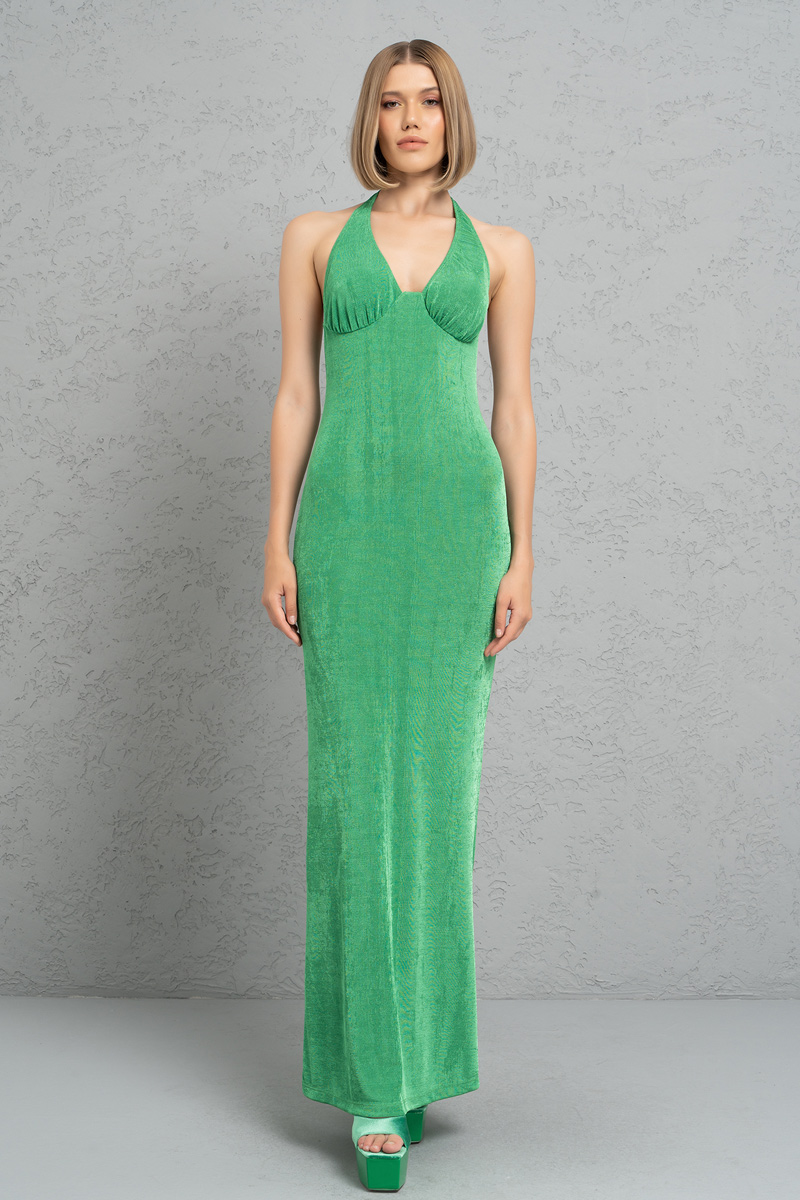 Wholesale Kelly Green Plunging Maxi Dress