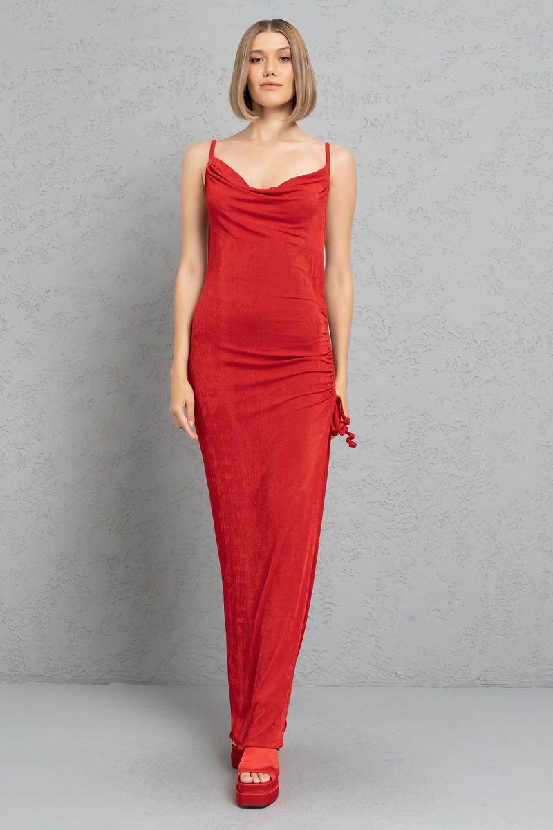 Wholesale Red Backless Cowl Neck Dress