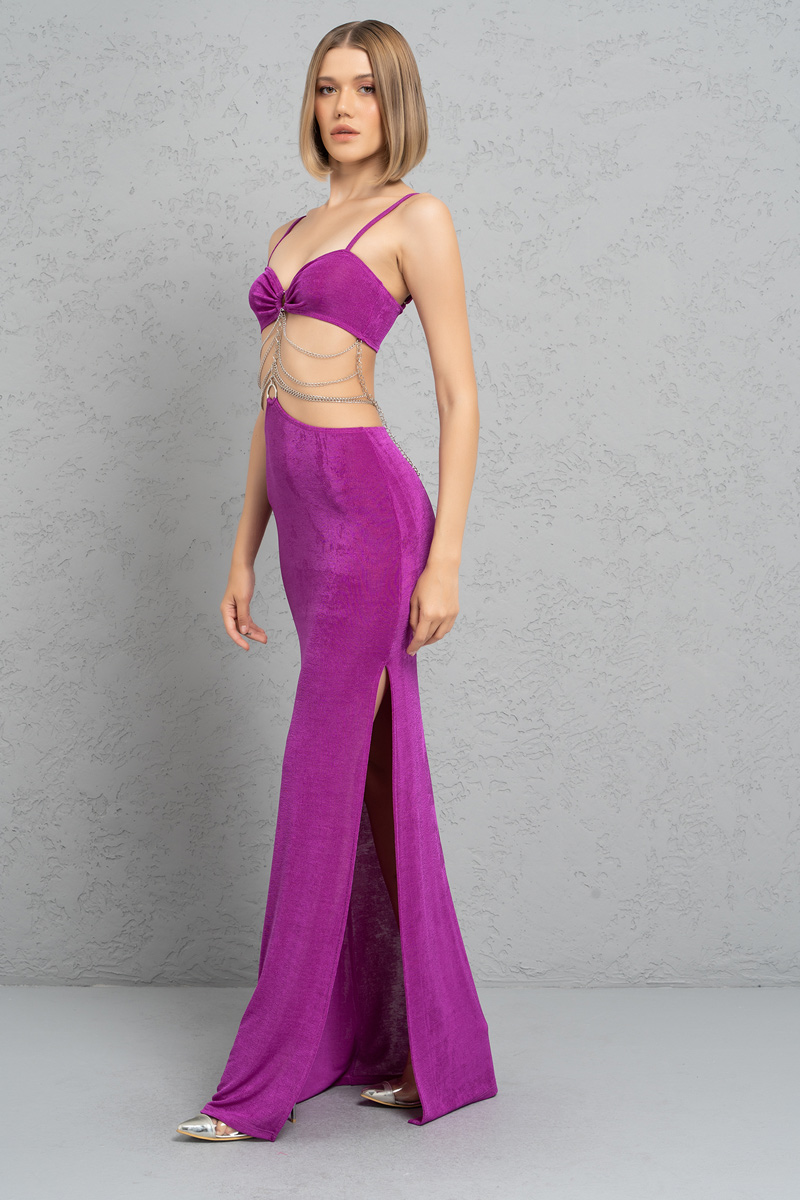 Wholesale Magenta Chain-Ladder Cut Out Maxi Dress