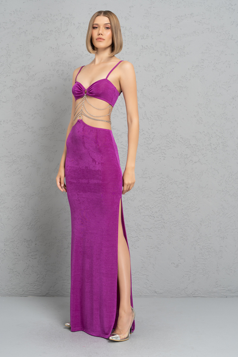 Wholesale Magenta Chain-Ladder Cut Out Maxi Dress