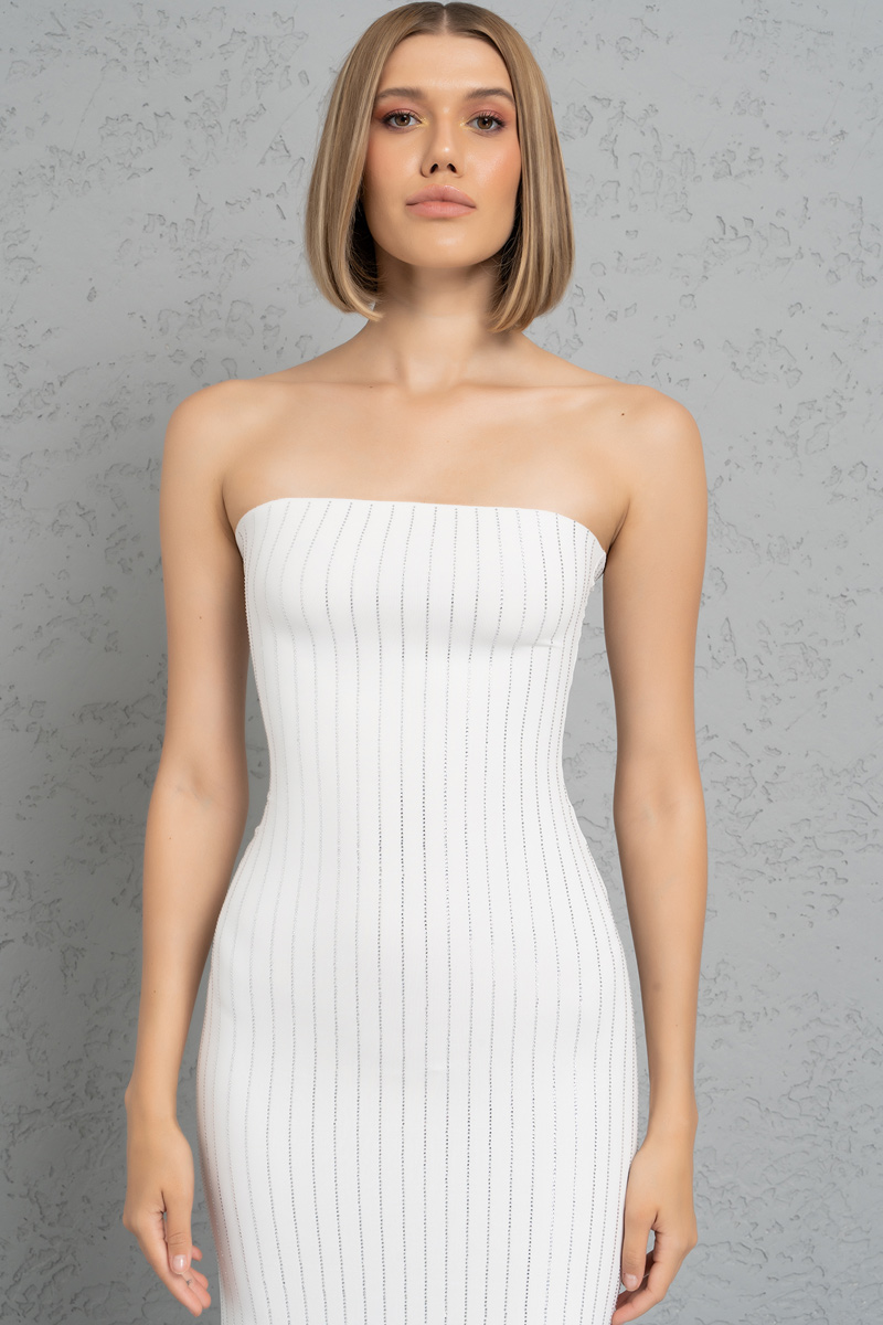 Wholesale Offwhite Embellished Tube Maxi Dress