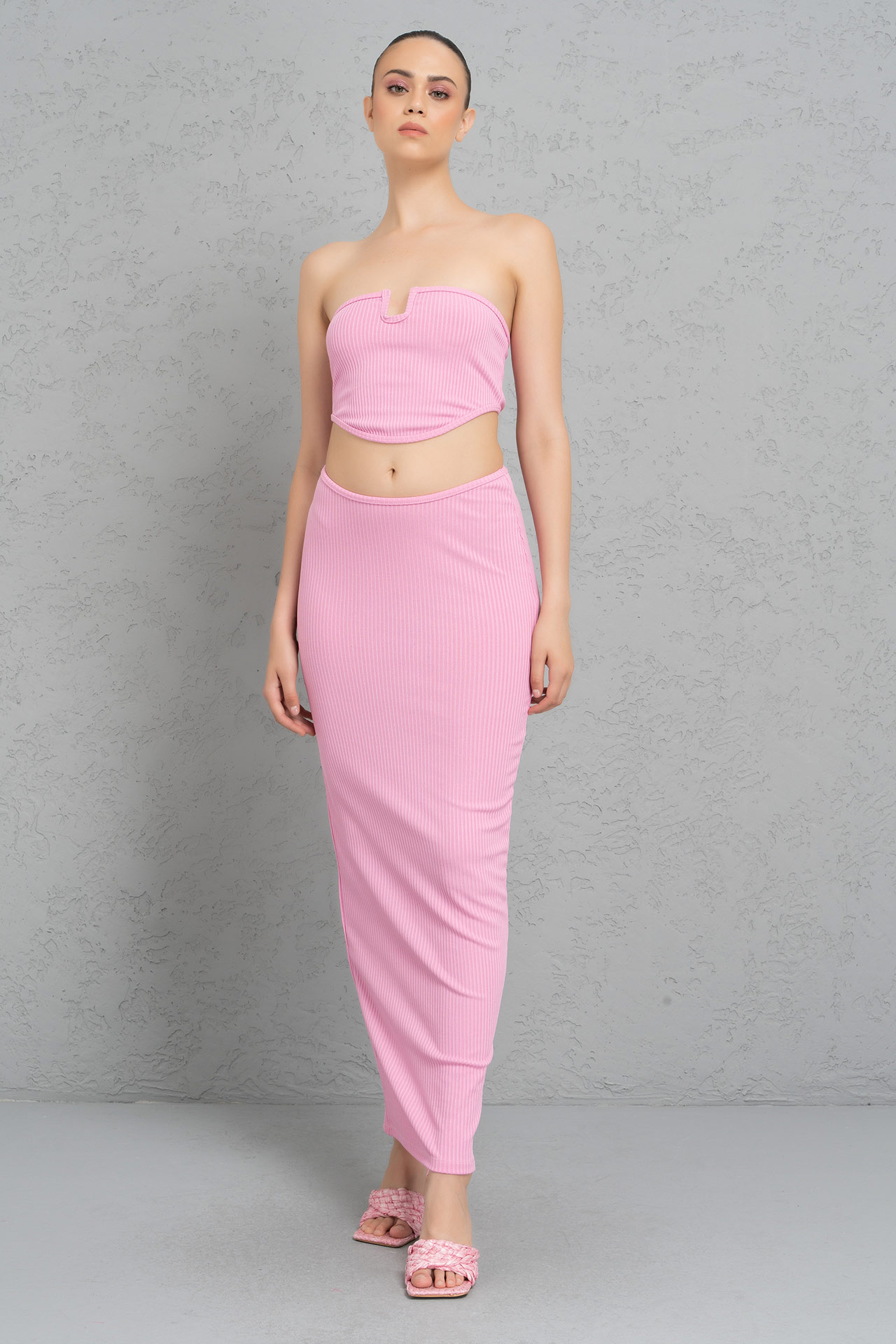 Wholesale New Pink U-Wire Tube Top & Skirt Set