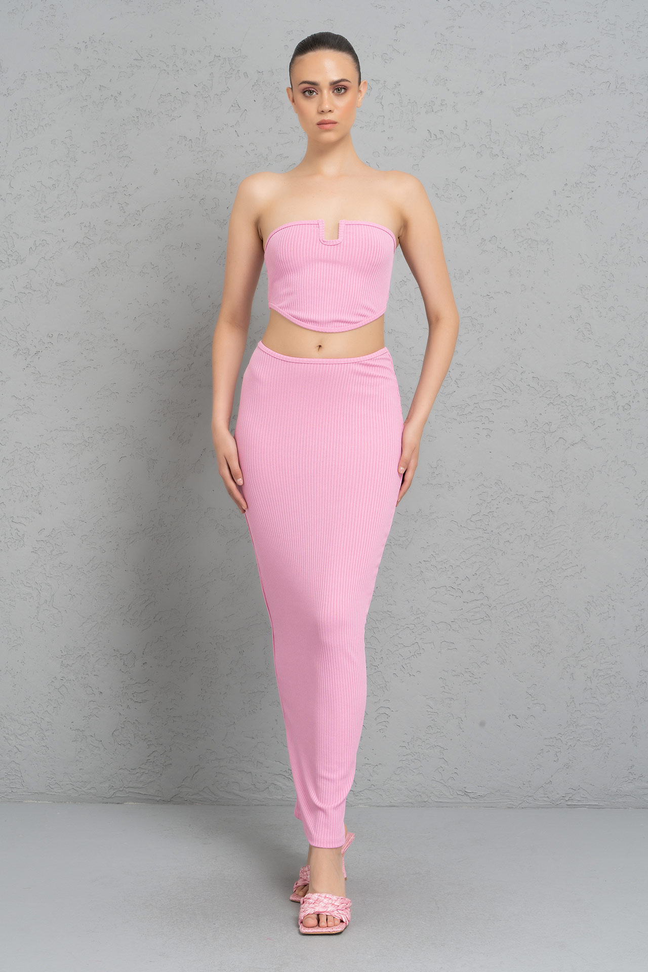 Wholesale New Pink U-Wire Tube Top & Skirt Set