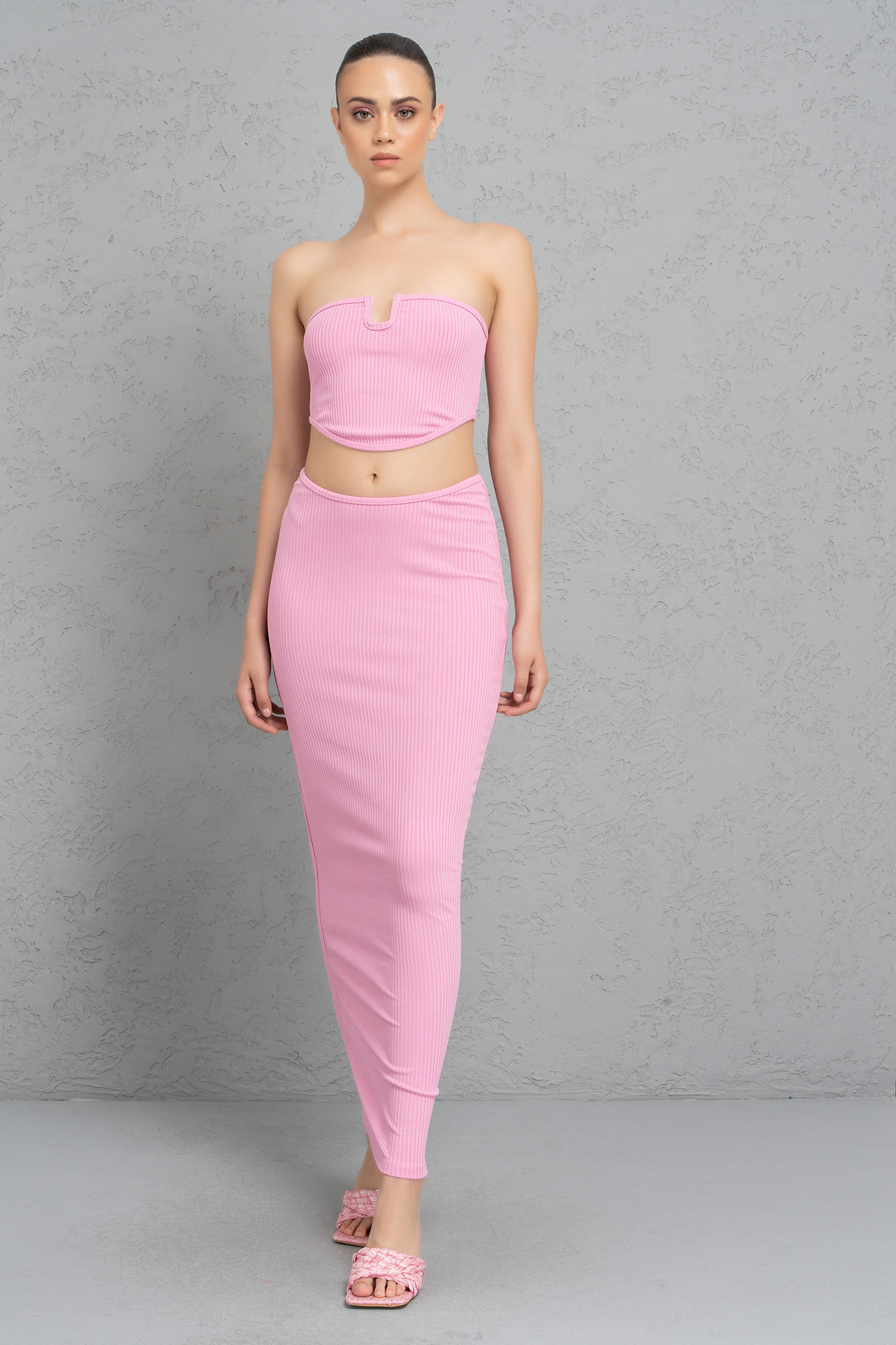оптовая New Pink U-Wire Tube Top & Skirt Set