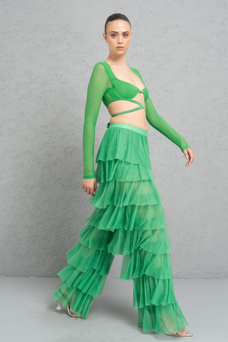 Tiered Tulle Pants in Kelly Green