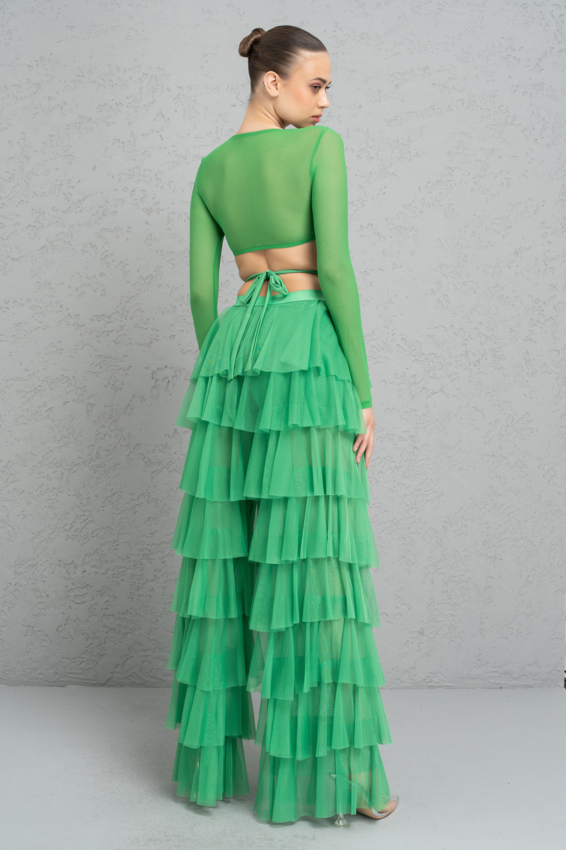 Wholesale Tiered Tulle Pants in Kelly Green