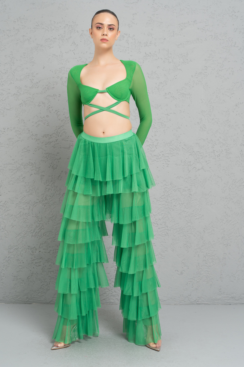 Tiered Tulle Pants in Kelly Green